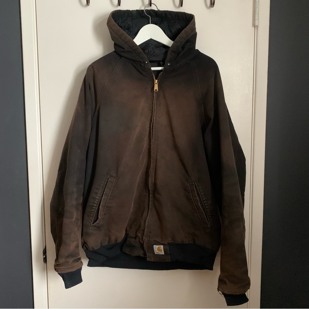 Carhartt J268 Men's Faded Black Brown Hooded Quilted Work Jacket